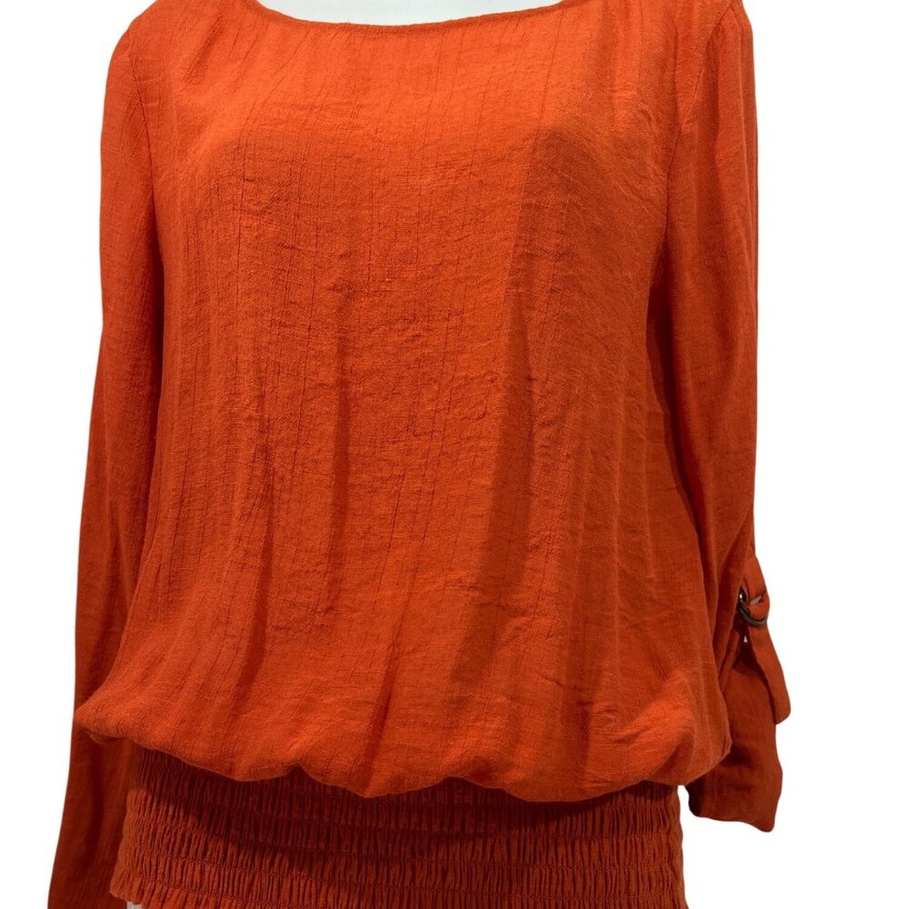 JOHN PAUL RICHARD orange roll tab sleeve blouse top WOMEN M